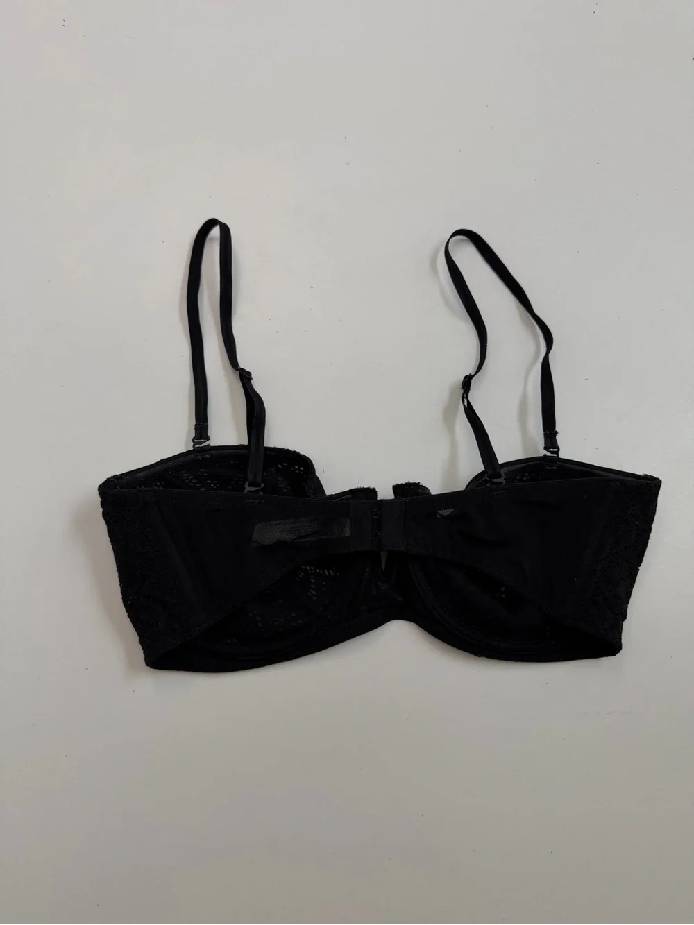 intimately Free People Balconette Bra Lace Underwire Unlined Boning Piping Black